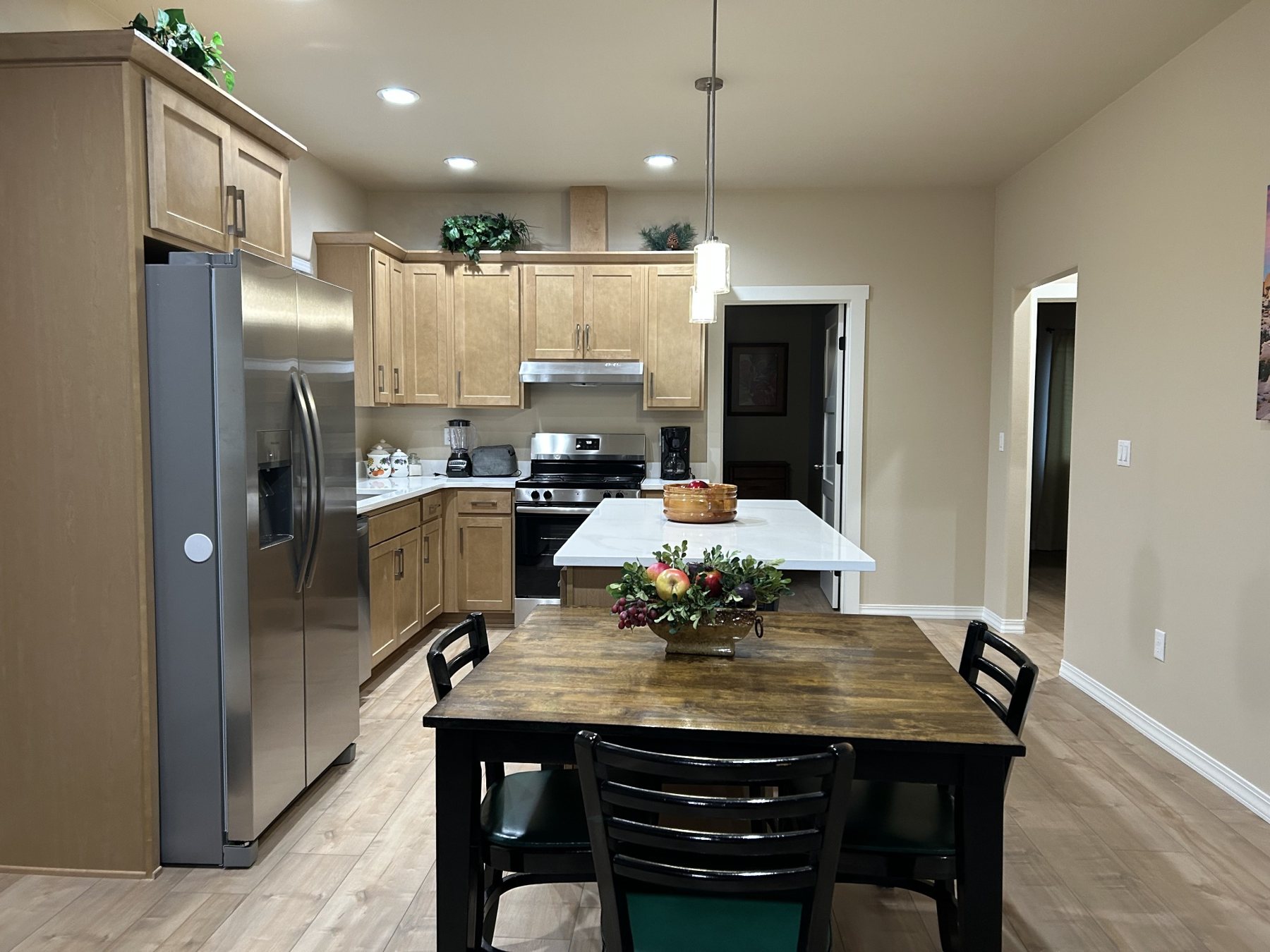 Kitchen island and dining area